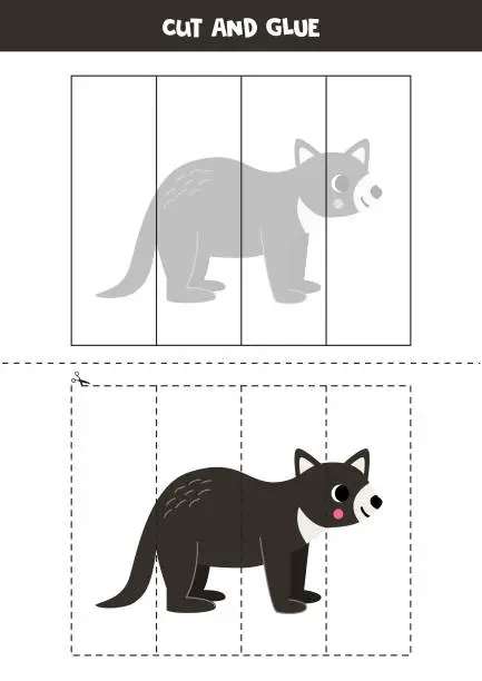 Vector illustration of Cut and glue game for kids. Cute cartoon Tasmania devil.