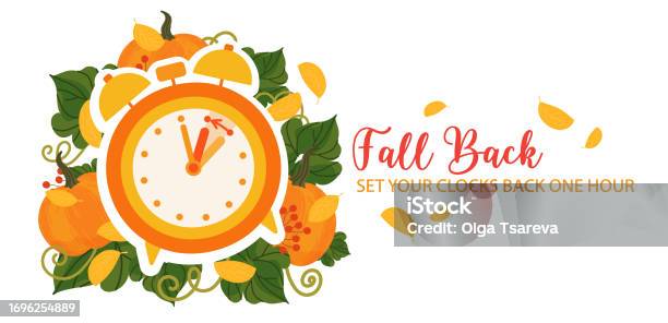Fall Back Watermark Fall Back Time Concept Banner Clock On The Fall Background With ...