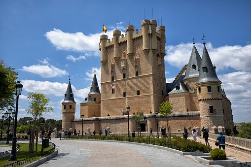 View of the castle garden and town Langeais. Loire Valley France.