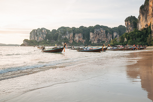 Wide angle most famaus travel attraction place Nature landscape sunset view in Railay and Ao nang Krabi thailand