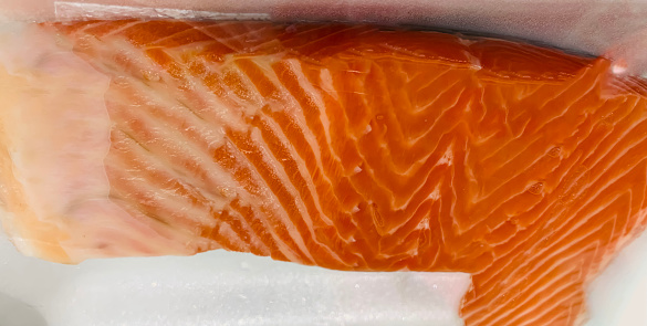 Raw fresh salmon fillets ready for cooking to be the very delicious dish in the fresh fish market in indonesia