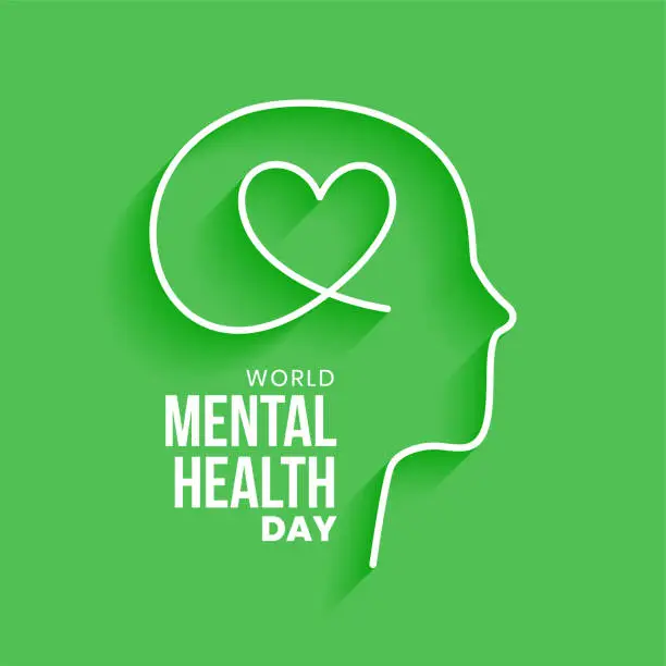 Vector illustration of 10th october world mental health day green concept poster in line style