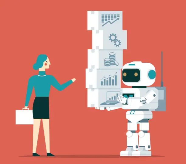 Vector illustration of Investment - Businesswoman - Robot