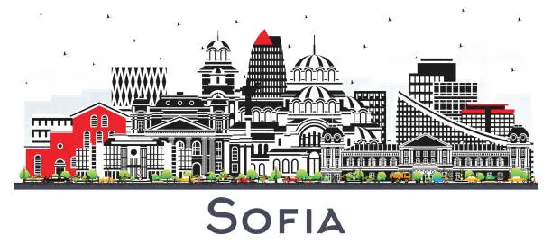 Vector illustration of Sofia Bulgaria City Skyline with Color Buildings Isolated on white.