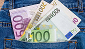 Different Euro banknotes as background, closeup. Money exchange. European money.