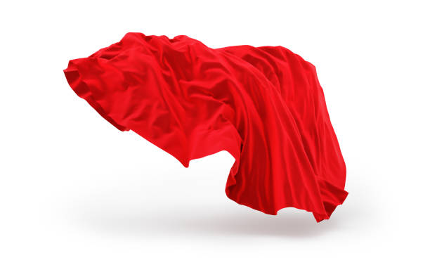 istock Flows of red fabric of various shapes on a white background. 3D illustration 1696633493