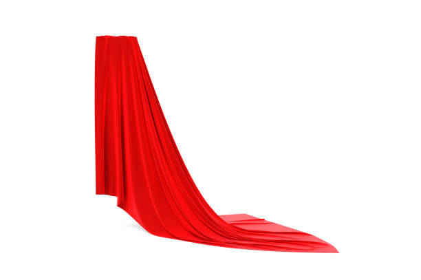 istock Flows of red fabric of various shape on a white background. 3D illustration 1696633518
