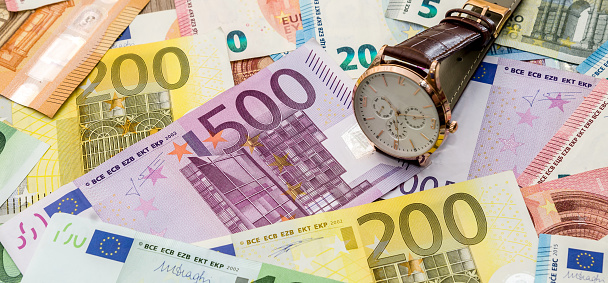 economy finance theme EU European money, different euro bills. Currency concept