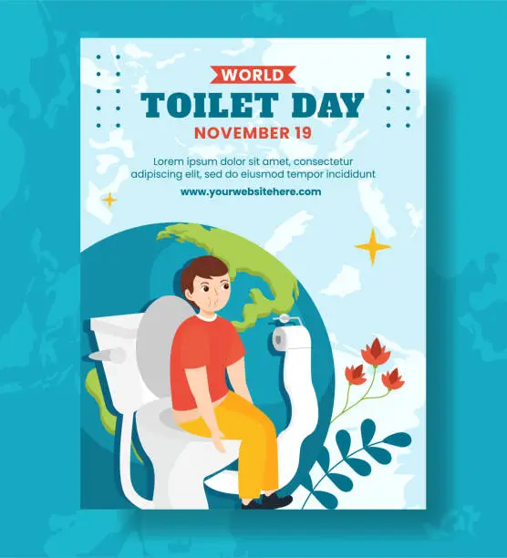 Vector illustration of Toilet Day Vertical Poster Illustration Flat Cartoon Hand Drawn Templates Background