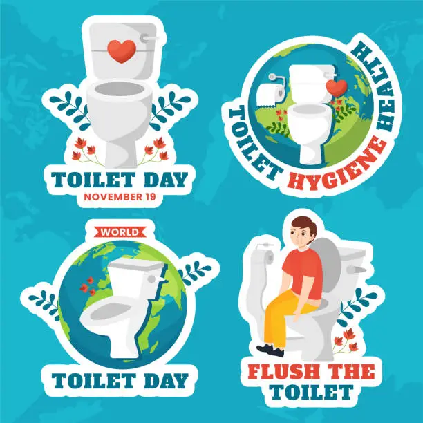 Vector illustration of Toilet Day Label Illustration Flat Cartoon Hand Drawn Templates Background