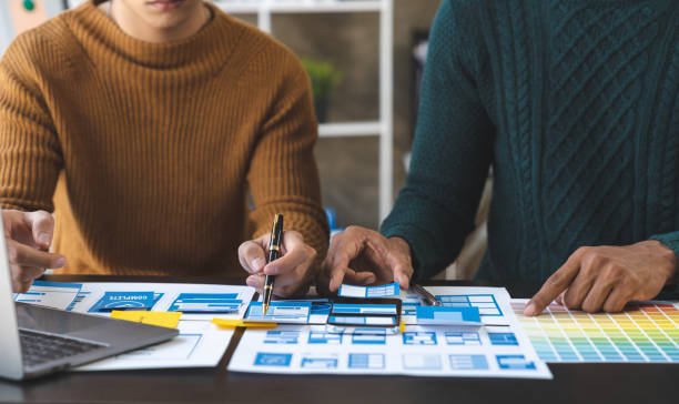 istock Creative Web, Graphic Designer, Tester team planning website ui xi app for mobile application development template layout. Prototyping wireframe development process program user experience concept. 1696693602