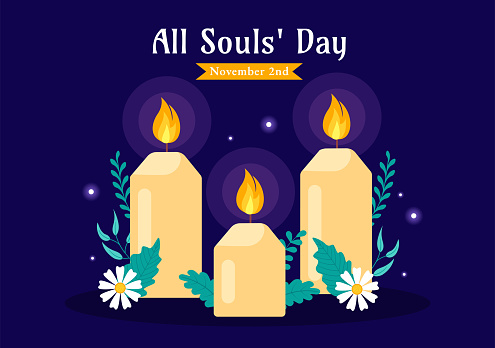 All Souls Day Vector Illustration to Commemorate All Deceased Believers in the Christian Religion with Candles in Flat Cartoon Background Design