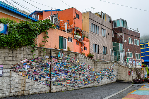 busan, south korea. 9th july, 2023: views of  Gamcheon Culture Village. is formed by houses built in staircase-fashion on the foothills of busan