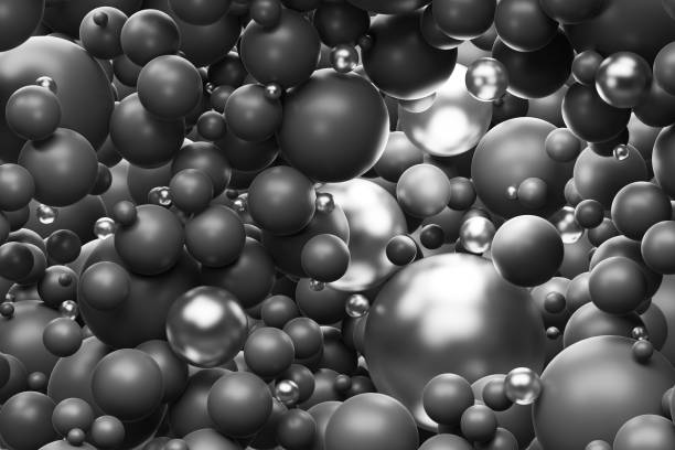 istock Bubbles black sphere float frosted glass sphere, black crystal balls shine on light molecule, particle. Abstract background or backdrop luxury elegant about cosmetic, science, atome. 3D Illustration. 1696720641