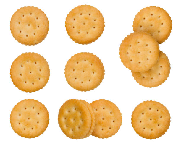 istock Top view of biscuits isolated on white background . 1696729400