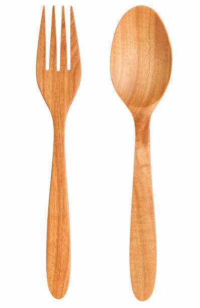 istock Top view of Wooden fork spoon isolated on white background. 1696729506