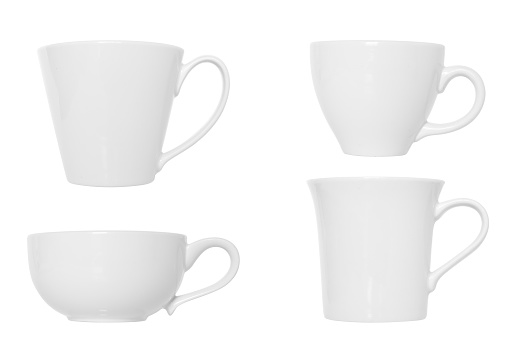 red coffee or tea cup isolated on white, with clipping path