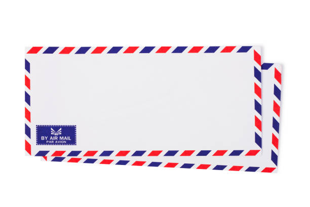 白い背景に2つの古典的な航空便封筒 - air mail mail envelope blank ストックフォトと画像