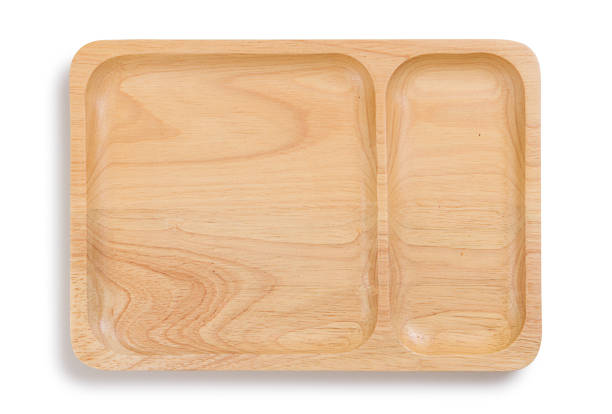 istock Rectangle wooden tray top view isolated on white background 1696731170