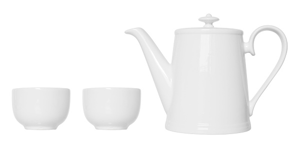 White porcelain tea set, isolated on white background