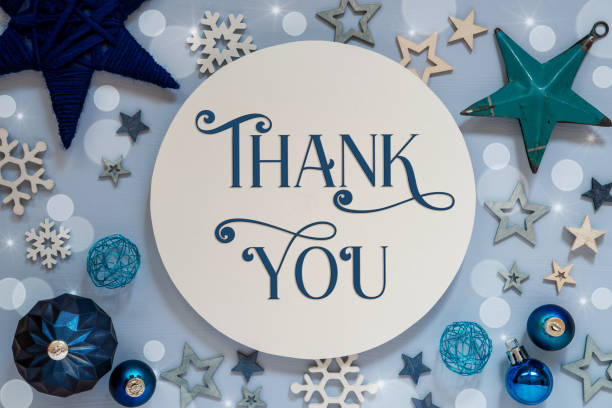 istock Blue Christmas Background With Decor And Text Thank You 1696744982