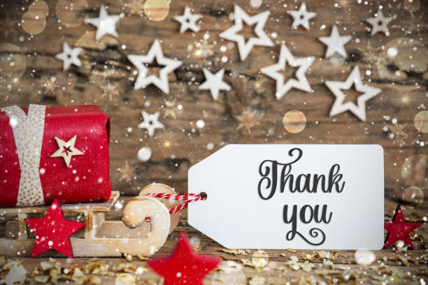 istock Sled With Gift, Christmas Snowy Background With Text Thank You 1696744988