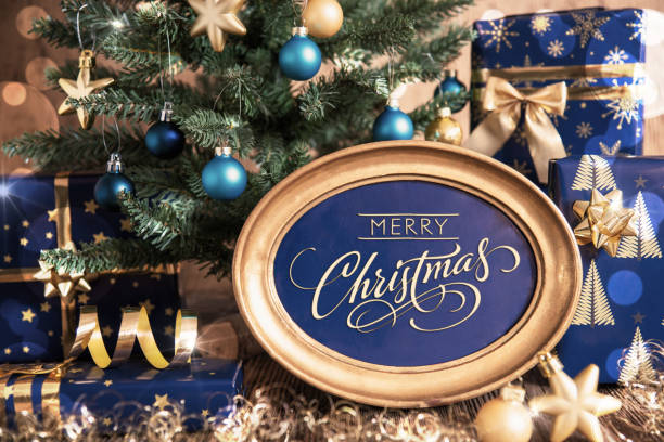 istock Oval Frame With Text Merry Christmas, Christmas Tree Background 1696744991