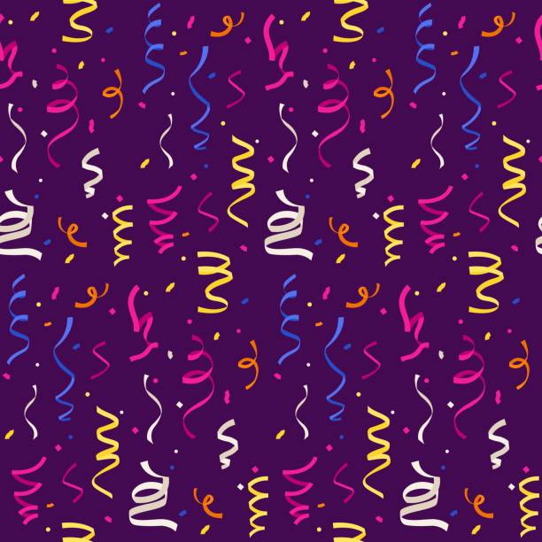 istock Falling ribbons pattern. Seamless print of colorful streamers for birthday party, christmas and new year celebration. Vector texture 1696746165