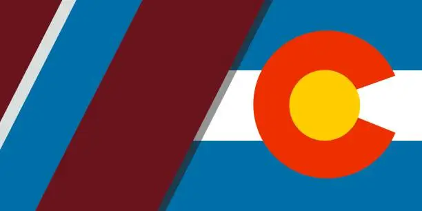 Vector illustration of Colorado Avalanche ice hockey team uniform colors with flag of state