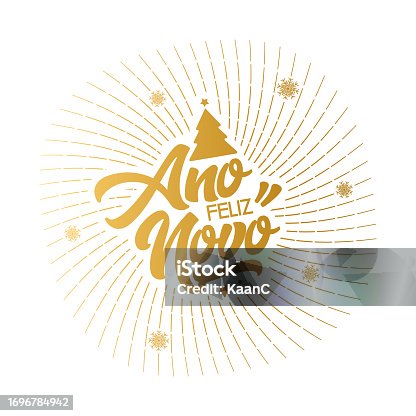 istock 2024 New Year lettering. Feliz Ano Novo 2024 sunburst shape. Holiday greeting card. Abstract numbers vector illustration. Holiday design for greeting card, invitation, calendar, etc. stock illustration 1696784942
