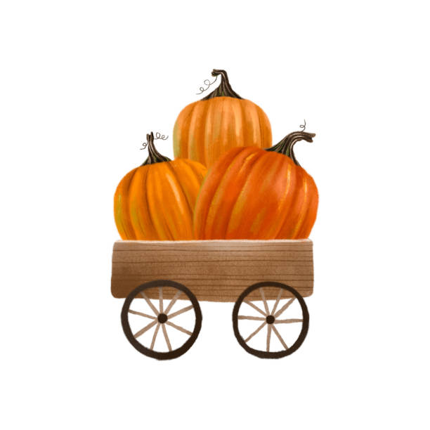 Wooden cart with orange pumpkins. Autumn. Illustration for Hallo Wooden cart with orange pumpkins. Autumn. Illustration for Halloween. Isolated element casper wyoming stock illustrations