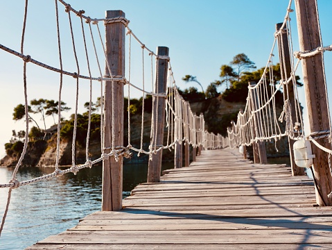 Wooden bridge to cameo Island, Zakynthos, Greece