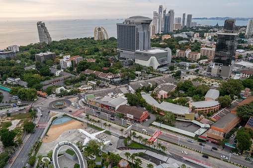 In the picture you can see buildings, the main street and hotels of Naklua.\nPattaya District Chonburi in Thailand Asia\n09/22/2023