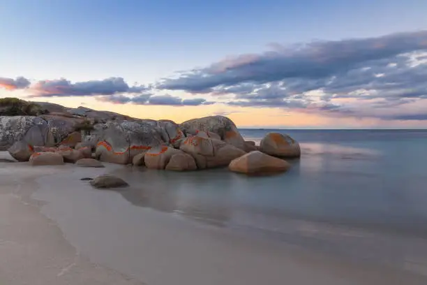 Serene sunset captured at Beerbarrel Beach near St Helens Point, Tasmania, Australia