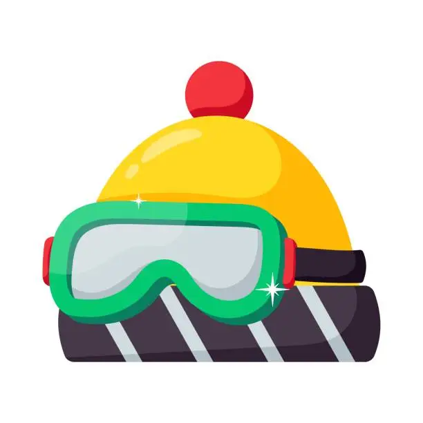 Vector illustration of Beanie and goggle vector colorful stickers Icon Design illustration. EPS 10 File