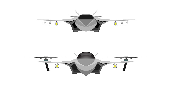 Set Drone quadrocopter and Fighter aircraft jet concept aircraft illustration vector