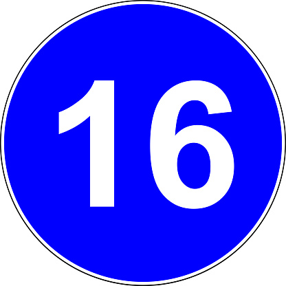 16 years allowed blue sign on white background