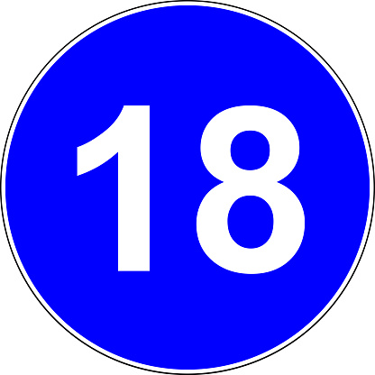 18 years allowed blue sign on white background