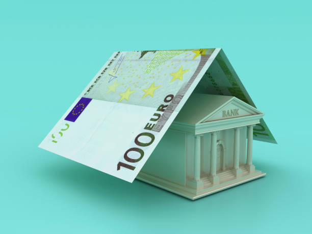 istock Bank Building with Euro Banknote Roof 1696957513