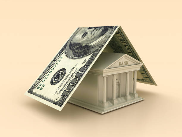 Bank Building with Dollar Bill Roof - Color Background - 3D Rendering