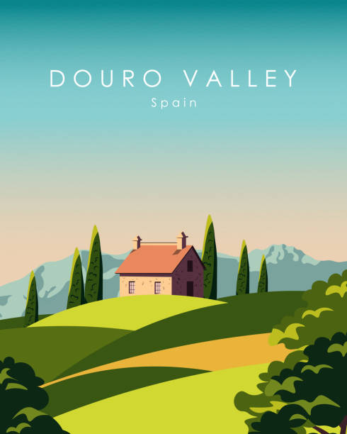 ilustrações de stock, clip art, desenhos animados e ícones de douro valley spain travel poster - douro