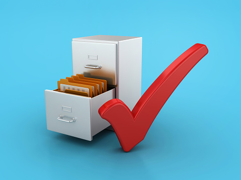 Archives with Folders and Check Mark - Color Background - 3D Rendering