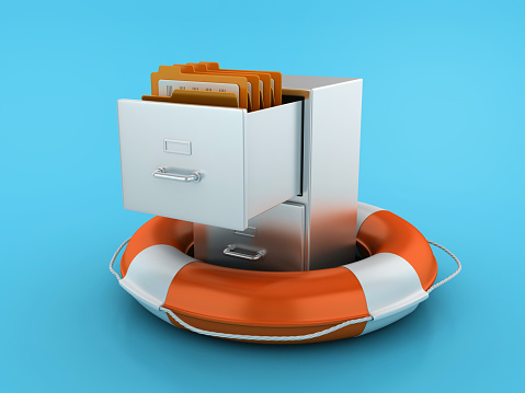 Archives with Folders and Life Belt - Color Background - 3D Rendering