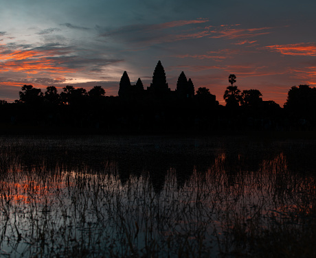 Sunrise on Angkor Wat Temple in Cambodia. UNESCO site, World Wonder