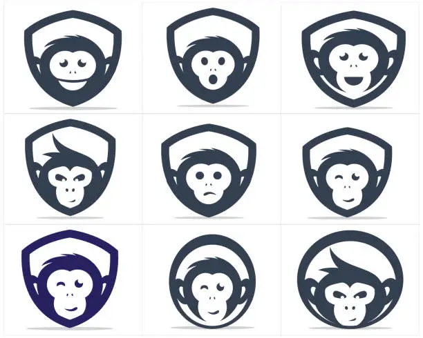 Vector illustration of Monkey vector design icon. Monkey head logos. Monkey face logo with chimpanzee vector design and monkey icon vector.