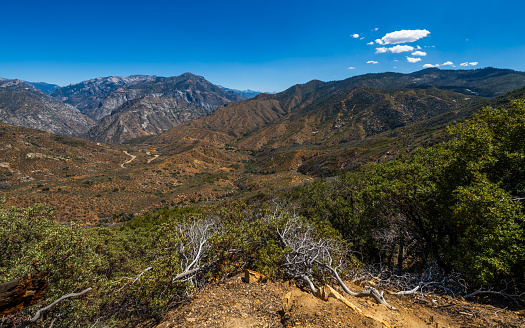 Aerial view at the mountains of Sierra Nevada range in the Kings Canyon national park.