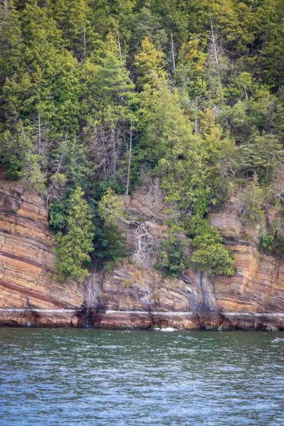 Striated layers of rock on island in Lake Champlain, Vermont
