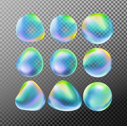 Water bubbles 3d vector colorful set Abstract liquid blue shape collection