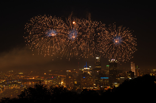 Fireworks over Pittsburgh on Independence Day, Pennsylvania, USA