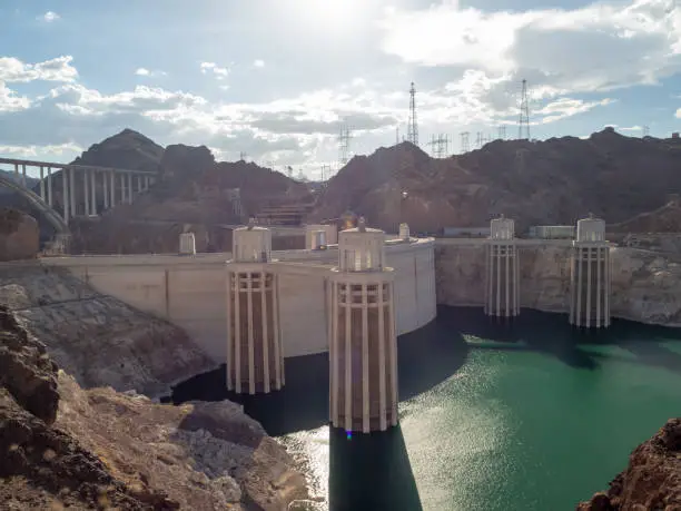 Photo of Las Vegas, Hoover Dam, Nevada, USA - Summer 2018 : [ Hoover Dam and Lake Meeads on Colorado River in Nevada Desert ]